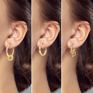 ต่างหูห่วงเงินแท้ 925 ชุบทอง ลายหัวใจวงกลมสีทอง สำหรับทำเครื่องประดับแฟชั่นสวยงามสำหรับผู้หญิง - Product Image 3