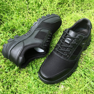 Chaussures de sécurité noires pour hommes en cuir de vachette à talon bas, pour l'entraînement, la sécurité, l'extérieur, printemps-automne, à lacets, couleur unie - Product Image 2