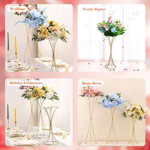 Décorations de table, support à fleurs doré de 65 cm, centre de table moderne en métal pour mariage, centre de table pour décoration - Product Image 2