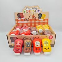 Jouet Squishy Bouteille de Sauce en PU à Remontée Lente, Doux, Sensoriel, Anti-Stress, à Presser, Cadeau de Décompression, Couleurs Assorties