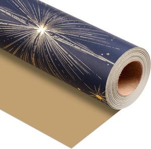 Papel de Regalo Azul Dorado con Diseño de Estrellas, Papel de Regalo Reversible con Lámina Dorada para Cumpleaños, Día de San Valentín, Día de la Madre, Boda - Product Image 1