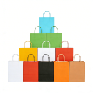Sac en papier kraft coloré KM pour cadeaux, sac à main DIY avec poignée, fond plat pliable pour boutique, sacs en papier pour le commerce de détail - Product Image 1