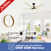 1stshine Lampe de ventilateur de plafond à LED avec pales en bois massif Smart App Control Dimmable Light for Living Room