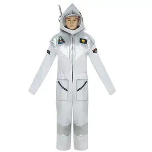 Kostum astronot anak, setelan Spaceman anak-anak dengan topi Cosplay astronot pesta, kostum anak laki-laki luar angkasa putih