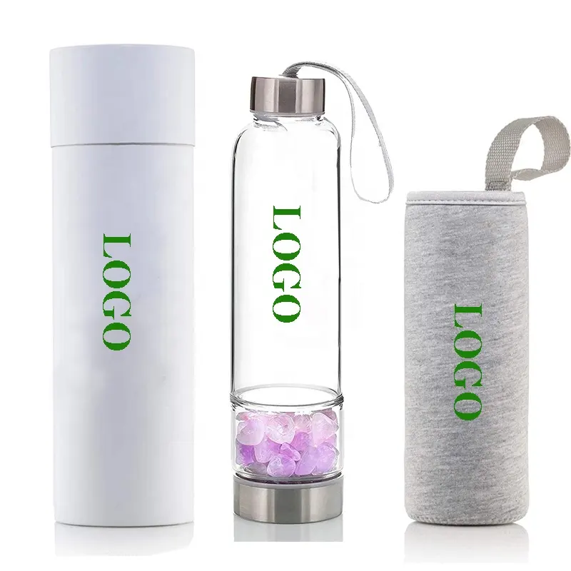 Doğal kristal cevheri taş su şişesi şifa Elixir kristal cevheri infüzyon kristal cam su şişesi