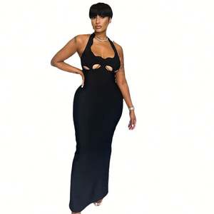 2024 nuevo Sexy espalda descubierta hueco abrigo glúteos con encaje dividido cuello colgante vestido - Product Image 5