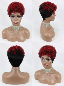 1BT27 <span class=keywords><strong>Blonde</strong></span> Highlight Afro Curly Bob Perruques pour les femmes noires Short Pixie Cut Perruque avec Bangs No Lace Machine Made Perruques de cheveux humains - Product Image 4