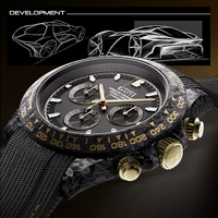 Jam Tangan Chronograph Balap Serat Karbon Bonest Gatti dengan Bezel Tachymeter, Otomatis Mekanis, Kaca Safir, untuk Pria BG9010