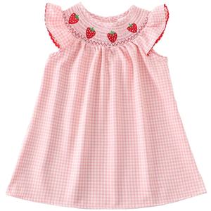 Vestido de Verano Personalizable para Bebé Princesa, Estampado de Fresas, Color Rosa, Dulce y Lindo, de Algodón Cómodo y Transpirable - Product Image 1