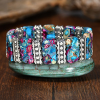 Gelang Kristal Gaya Barat untuk Pria Wanita, Aksesoris untuk Pesta dan Acara Barat, Gelang Manik-manik Batu Turquoise Alami