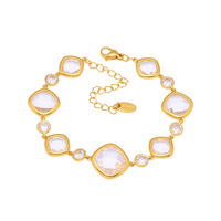 Bracelet en perles de verre tchèque à facettes haute brillance, jonc en acier inoxydable transparent à facettes multiples pour femme, inaltérable