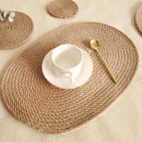 Napperon en jute tissé, tapis rond en jute pour décoration de table, tapis de casserole pour hôtel et restaurant