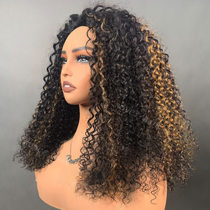<span class=keywords><strong>3</strong></span> en 1 media peluca resaltada marrón Jerry rizado Put and Go peluca sin pegamento <span class=keywords><strong>Flip</strong></span> Over Invisi Fit cordón brasileño Peluca de cabello humano - Product Image 1