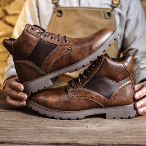 Botas de Hombre de Cuero Genuino Marrón con Cordones, Punta Redonda, Suela de Goma, Zapatos para Caminar de Otoño - Product Image 3