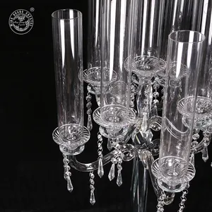 MH-TZ0444 Buatan Tangan Candelabra dengan Bahan Kristal Silinder Kaca Candelabra