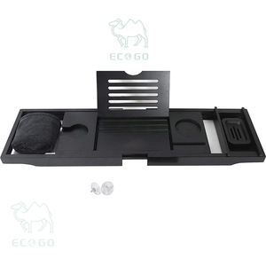 Support de bain étanche noir 29.5 pouces plateau de bain en bambou étagère de bain extensible pour salle de bain - Product Image 3