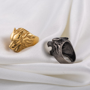 Yunnique – bague tête de loup en acier titane métallique, Design Animal 3D pour hommes, bijoux cadeau - Product Image 2