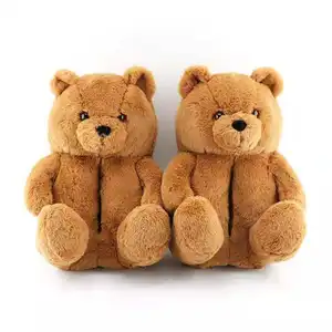 Teddybär Hausschuhe Haus Hausschuhe Pelz Opp Tasche Winter Gummi Indoor Kinder Winters chuhe Unterstützung Kostenlose Probe verschiedene Farben Plüsch