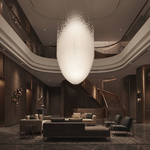 Grande Lampadario Ovale con Perle di Cristallo, Illuminazione per Sale Banchetti e Hall di Hotel, Lampadario in Cristallo Personalizzato per Progetti di Lusso Moderni Europei - Product Image 3