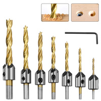 Revêtement titane foret à fraise, outils de menuiserie à tige ronde de 3-10mm jeu de 7 pièces