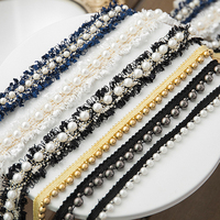 Vente chaude De Mode Perle Perle Dentelle Bande Or Blanc Noir Perle Dentelle Coupe pour La Décoration De Robe
