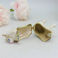SHINNYGIFTS peint à la main en métal chien bibelot boîte articulée émaillée Animal Statue Figurines objets de collection cadeau pour la maison