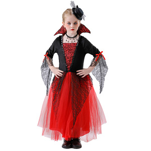 Yi Xiaoyi Disfraz de vampiro para niños, vestido rojo y negro con capa y sombrero para niñas, traje de actuación de cosplay para Halloween - Product Image 5