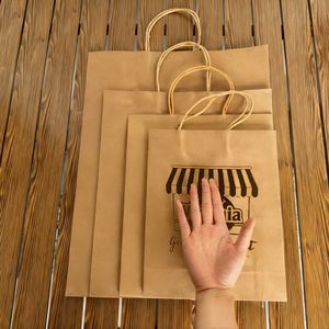 Bolsa de Papel Kraft Ecológica, Aséptica y Reciclable con Asa de Cordón, Impresión de Logotipo Personalizado para Compras y Empaque de Alimentos - Product Image 2