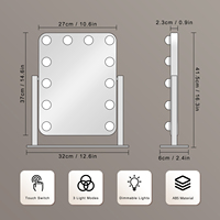 Sans fil 360 °   Miroir de maquillage portable Flip Holly Wood avec 12 LED, rechargeable par Type-C, avec/sans Bluetooth, gain de place