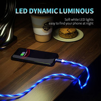Cable USB de carga rápida 3 en 1 de alta calidad, cable de teléfono de luz LED luminosa con luz de flujo rápido, cobre puro para uso de impresora