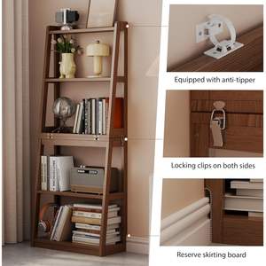 ספריית סולם מעץ מלא בת 5 קומות, מדפי תצוגה מודרניים עם מסגרת עץ, ספרייה מתקפלת וחוסכת מקום לבתי מלון - Product Image 6