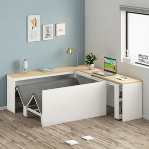 <span class=keywords><strong>Lit</strong></span> de bureau double <span class=keywords><strong>pliable</strong></span> moderne en métal crème avec panneau invisible pour appartement et chambre à coucher - Product Image 1