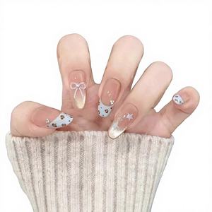 Faux ongles à presser en <span class=keywords><strong>dentelle</strong></span> léopard, effet œil de chat, dégradé écossais, courts, tendance, taille complète - Product Image 1