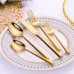 Luxury Hexagonal With Round End Handle Silver Flatware Stainless Steel Forged Tableware Cutlery Set 30 Pcs