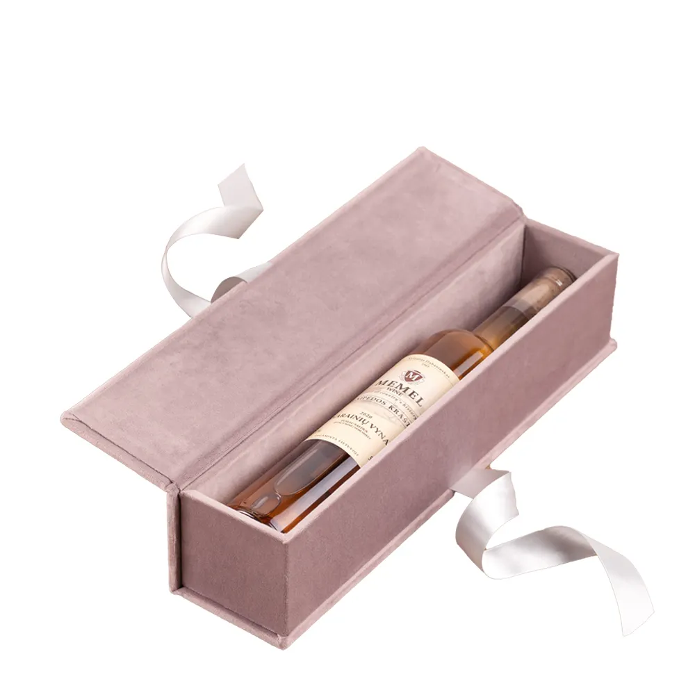 Confezione regalo magnetica per vino in velluto con chiusura pieghevole di lusso con Logo personalizzato all'ingrosso