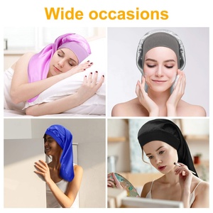 UNIQ-gorro largo de satén para dormir, gorro holgado de <span class=keywords><strong>pelo</strong></span>, grande, de seda, banda ancha elástica de 2,36 pulgadas, para dormir por la noche - Product Image 6