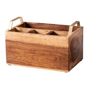 Nouveau support à couverts en bois fait main, avec poignée métallique, double niveau, design moderne pour cuisine, maison, fêtes, vente en gros - Product Image 1