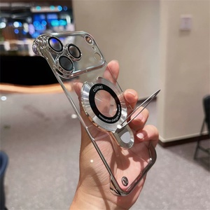 Luxury Electroplated ultra Thin <b>PC</b> Hard Phone case for iphone 17air,for iphone 17 Transparent Magnetic Ring <b>Stand</b> case - Product Image 6