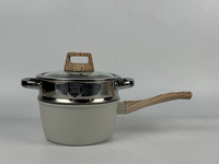 Batterie de Cuisine 21 Pièces Faitout Casserole Poêle à Frire Poêle à Crêpes Cuiseur Vapeur et Accessoires Revêtement Antiadhésif Effet Marbre Fond Induction