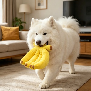 Juguete de Peluche de Plátano para Mascotas al por Mayor, Juguete <span class=keywords><strong>Molar</strong></span> para Perros Resistente a Mordidas con Sonido, Muñeco de Peluche Suave para Masticar, Juguete para Aliviar la Ansiedad de Cachorros - Product Image 4