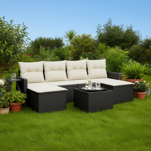 ชุดโซฟาสวนกลางแจ้งทันสมัยสีดำทำจากหวาย PE พร้อมที่วางแขนปรับได้และเบาะโฟมความหนาแน่นสูงสำหรับใช้งานในลานบ้าน - Product Image 2