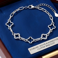 Bracelet chaîne trèfle en argent sterling 925 plaqué argent avec zircon, jonc à maillons pour femme, cadeau, ensembles de bijoux personnalisés en moissanite