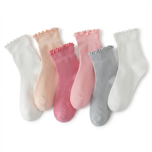 <strong>Ladies</strong> Casual <strong>Socks</strong> Ankle <strong>Socks</strong> Frill Trim Solid Color Skin-Friendly Sweat-Absorbent <strong>Socks</strong> Bulk Order Bulk Custom logo - Product Image 1