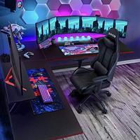 Bureau de jeu en forme de L bureau d'angle d'ordinateur bureau de jeu Pc Table de bureau avec grand support de moniteur (noir, 51 pouces)