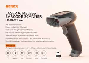 เครื่องสแกนบาร์โค้ดแบบไร้สาย HENEX HC-3206R ชนิด 1D เชื่อมต่อผ่าน USB รองรับ <span class=keywords><strong>Windows</strong></span>/iOS/Android สแกนได้ 300 ครั้ง/วินาที ใช้งานได้แบบแฮนด์ฟรี มีสินค้าในสต็อก - Product Image 6