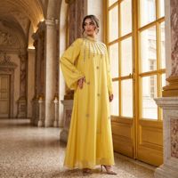 Abaya perlée de luxe avec strass, col montant, manches longues, robe modeste style Dubaï, coupe ample et oversize, Kaftan pour Ramadan et Aïd
