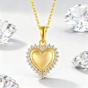 थोक में सोने की प्लेटेड मोइससानाइट पेलेंट हार्ट हार 925 स्टर्लिंग चांदी के अच्छे गहने पहनने वाली महिलाओं के लिए - Product Image 6