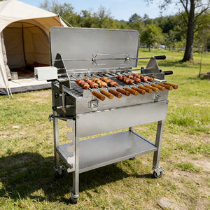 Grill rotatif automatique en acier inoxydable avec pare-vent et plateau <span class=keywords><strong>de</strong></span> cuisson réglable pour barbecue - Product Image 1