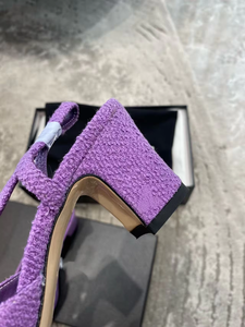Sandalias de Tacón Alto para Mujer, Diseño de Lujo, Cuero Genuino, Combinación de Colores, Tacones Gruesos, Color Morado - Product Image 3