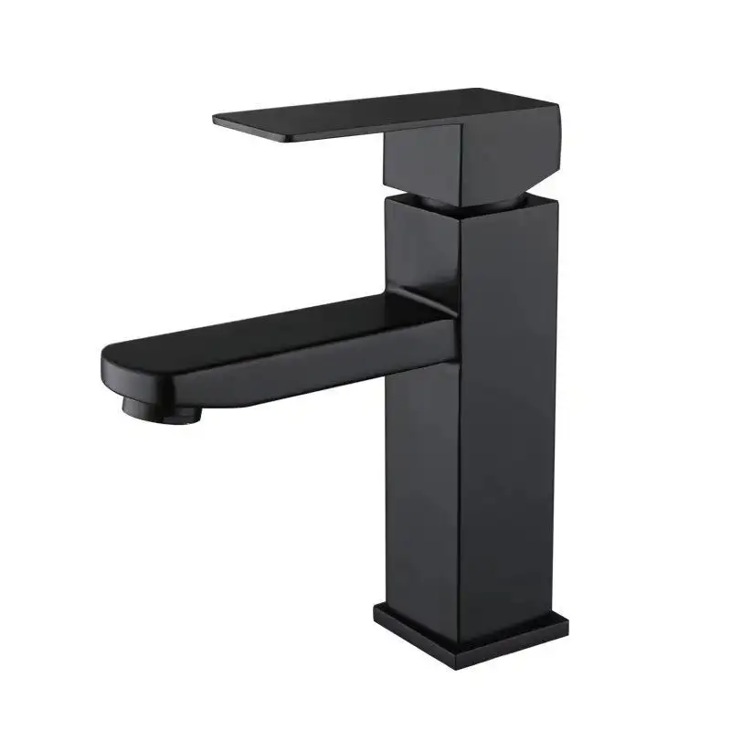 Bathroom Sink Faucet Matte Black Paint Square Single Handle Wash Tap Lavatory Deck Mounted Basin Faucets Bathroom Sink Faucet